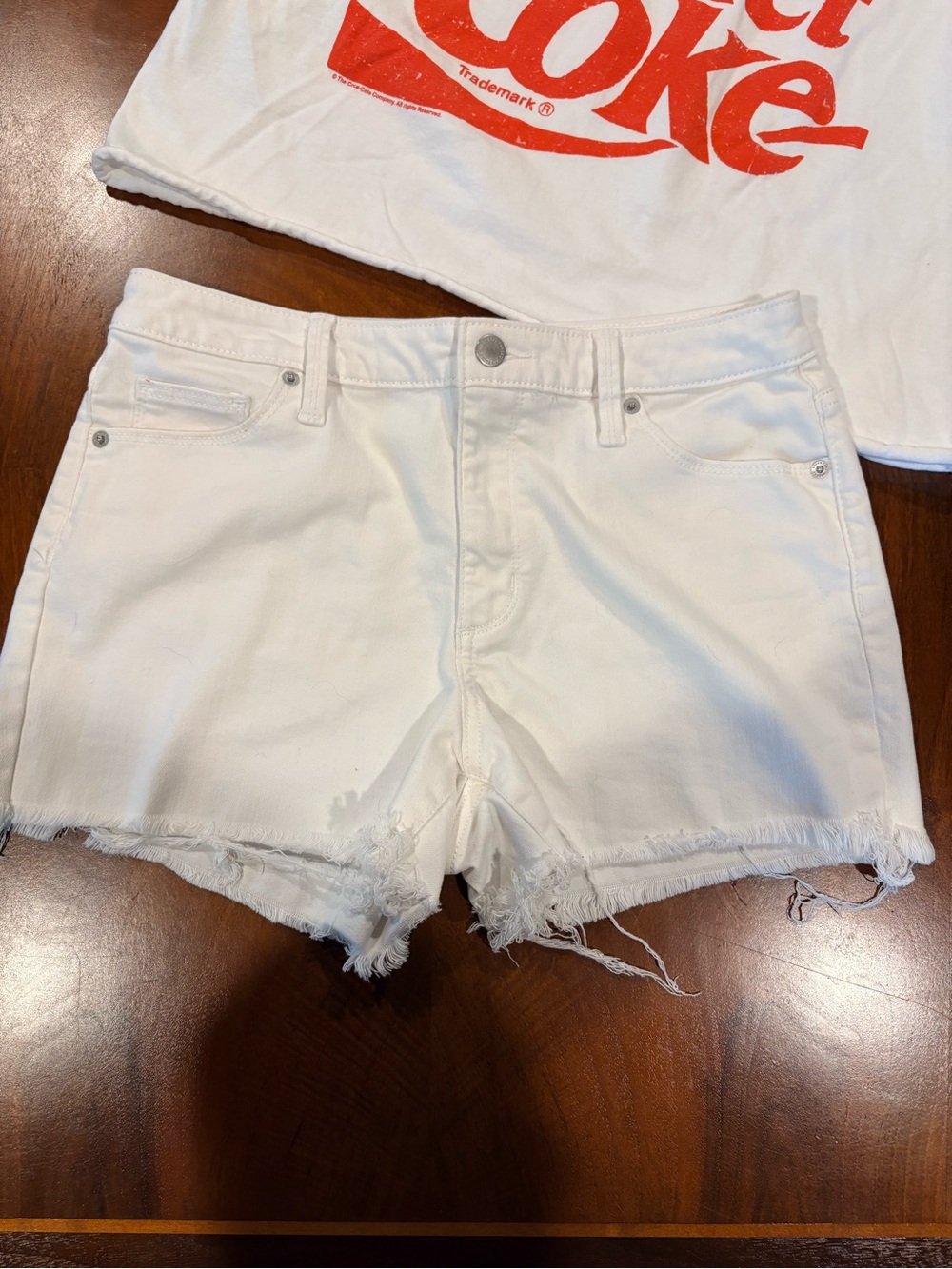 White Frayed Hem Women's Denim Shorts, size 8